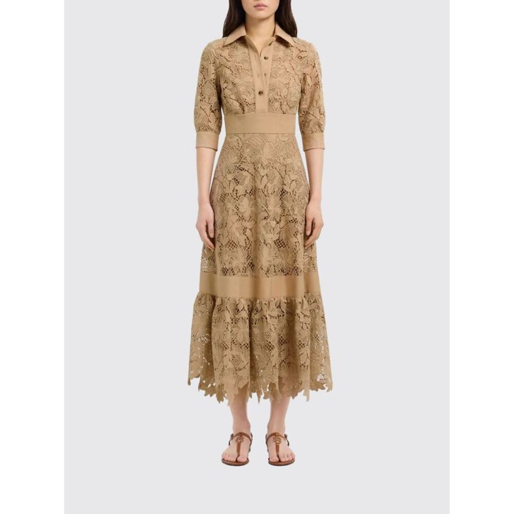 Elie Saab Women Elie Saab Macrame Lace Midi Shirtdress With Short Sleeves